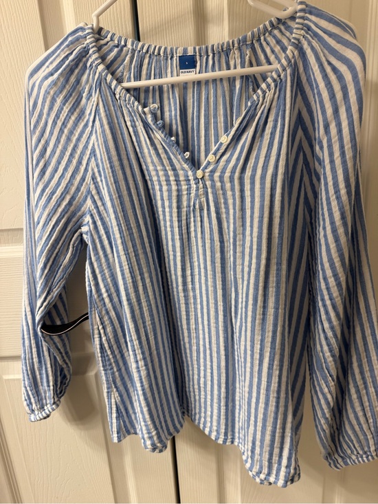 Old Navy Tops - Old Navy Light Blue and White Striped Peasant Blouse